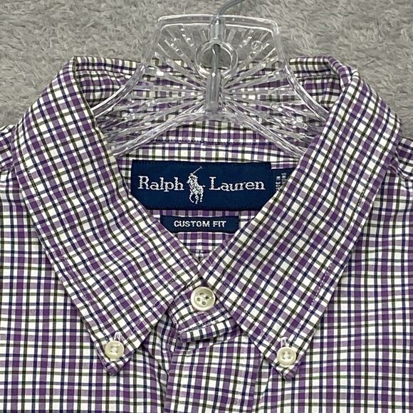 Ralph Lauren Shirt Size 17 Mens Purple Check Button Down Custom Fit - Picture 4 of 9